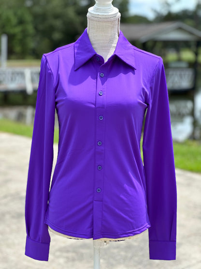 Twisted Equine “Electric Grape” UV Cooling Material Pullover Button Up Long Sleeve Shirt