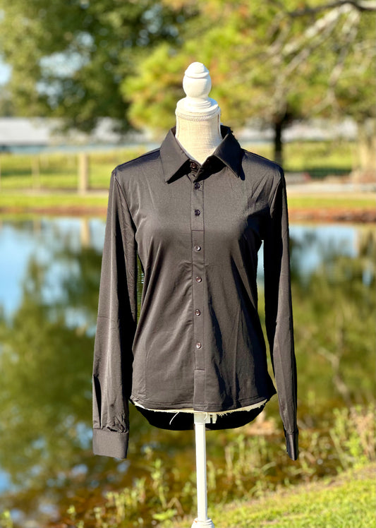 Twisted Equine “Black Betty” UV Cooling Material Pullover Button Up Long Sleeve Shirt